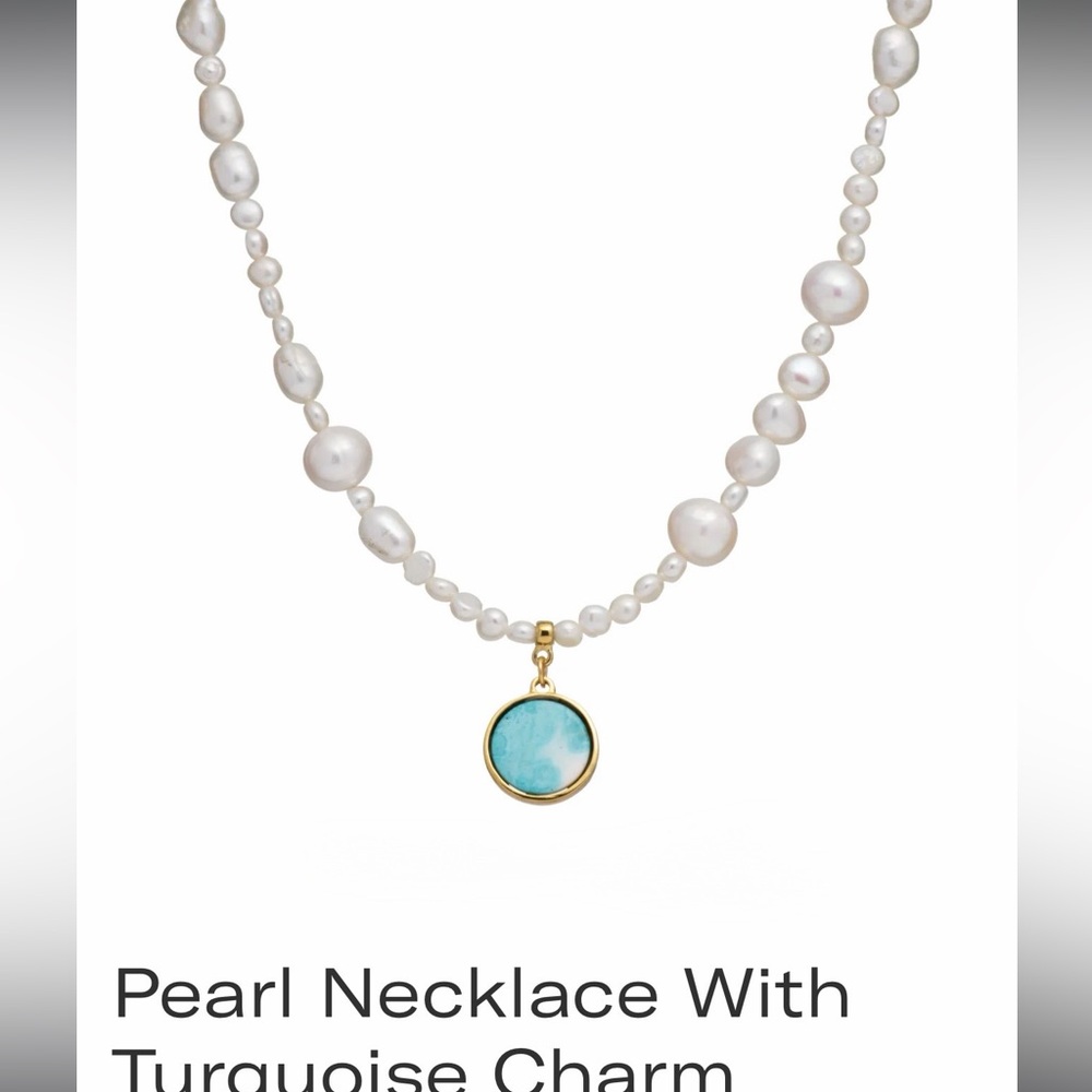 Freshwater Pearl with Turquoise Charm Necklace